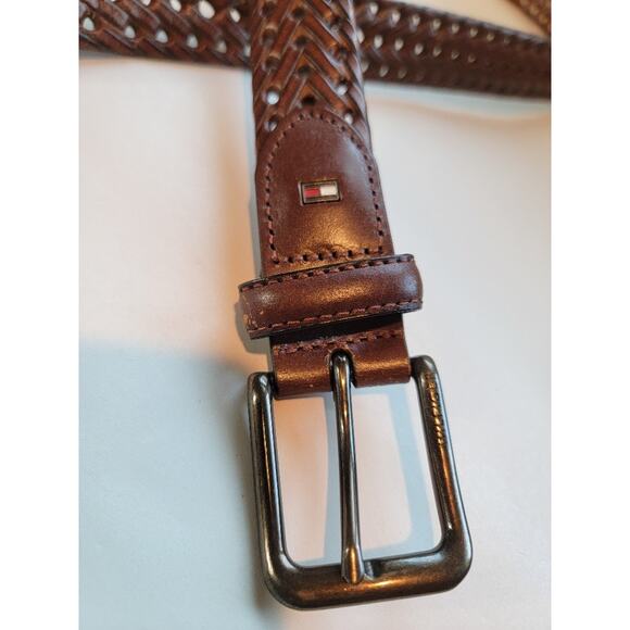 Tommy Hilfiger Braided Belt Men's Brown Logo Preppy Size 34-35 - Picture 3 of 12